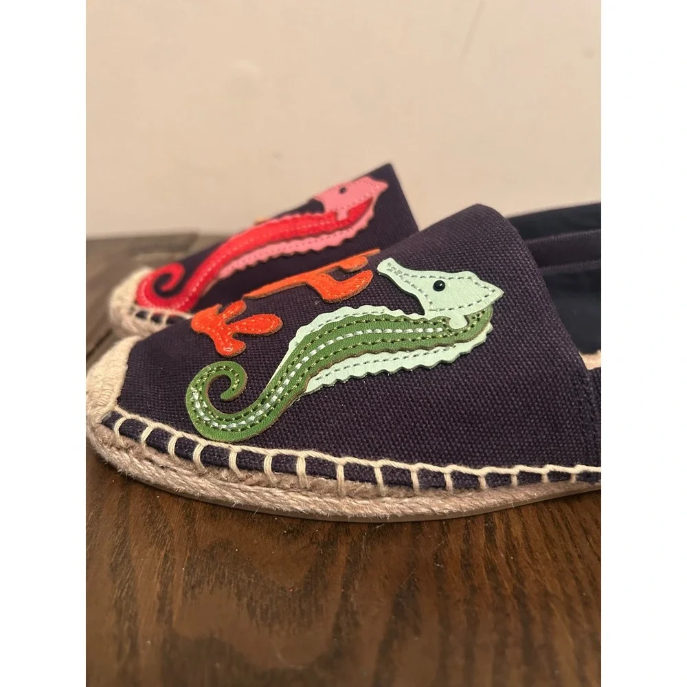 Tory Burch SeaHorse Espadrille Women's Flats Size 7.5 M Navy Blue